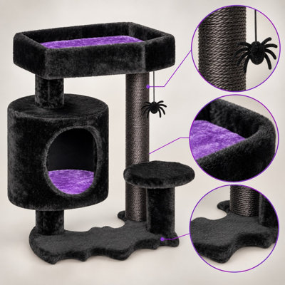 Arbre à chat gothique pour chats d'intérieur avec lit en forme de cercueil et poteaux en sisal