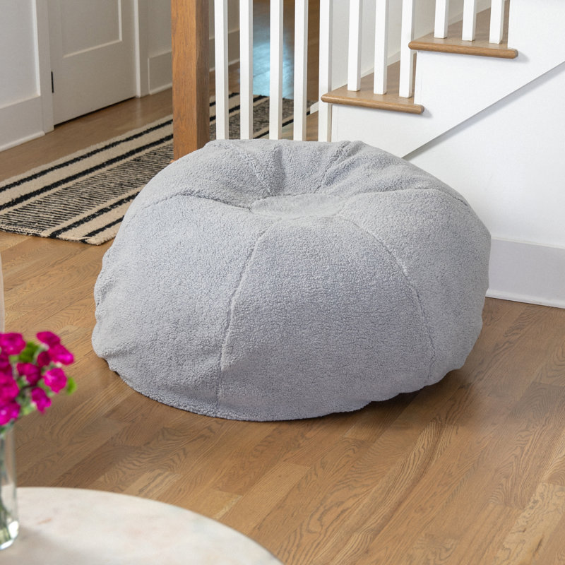 Fauteuil à billes en coton Classic, Grand, Sergé de coton gris Sherpa