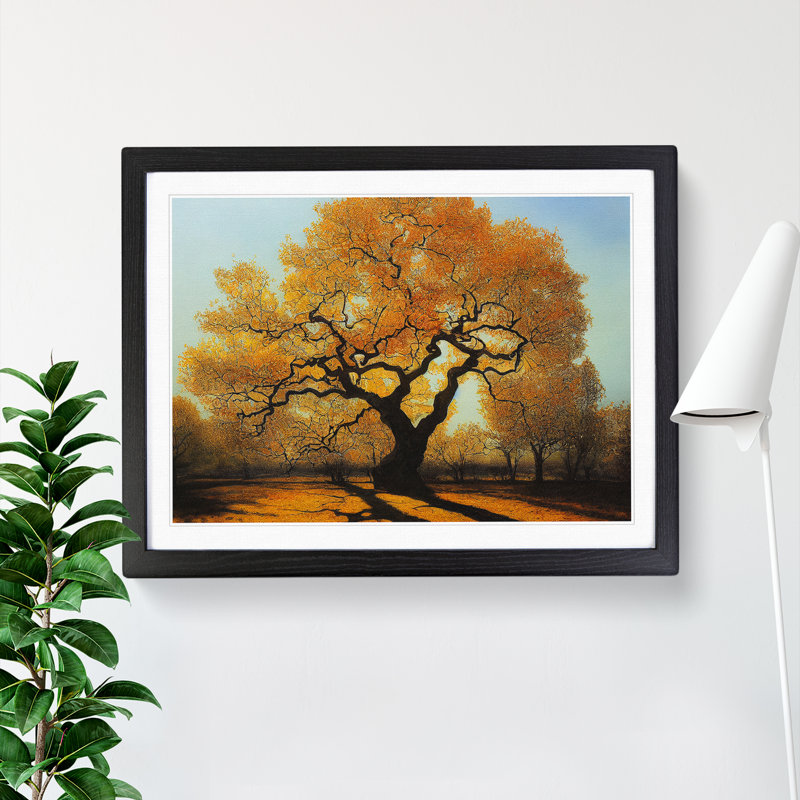 Exhilarating Oak Tree - Single Picture Frame Painting, 46cm H x 64cm W x 2cm D, Black