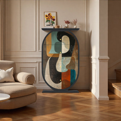 Vintage Abstract Art 4 Drawer Solid Wood Cabinet