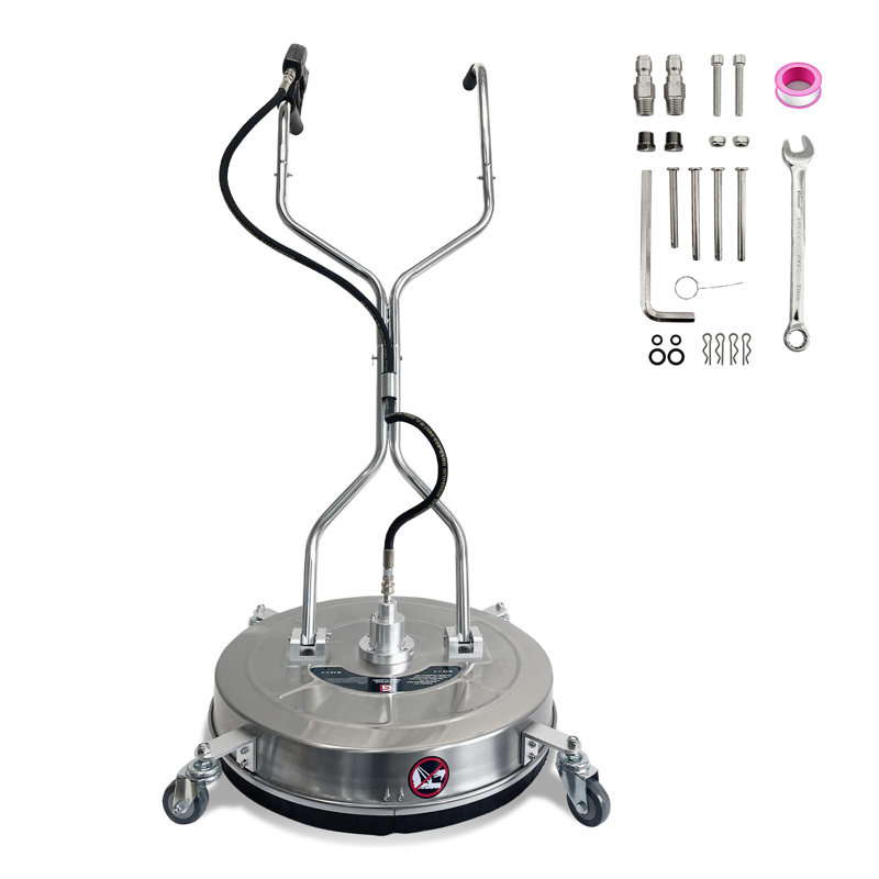 Nettoyeur de surface robuste en acier inoxydable avec nettoyeur haute pression 30 pouces - 4 roues et deux poignées - Accessoire 5200 PSI pour béton, patios, terrasses, trottoirs