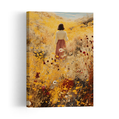 Promenade dans une prairie dorée - Impression d'art mural abstraite et impressionniste représentant des fleurs d'automne paisibles