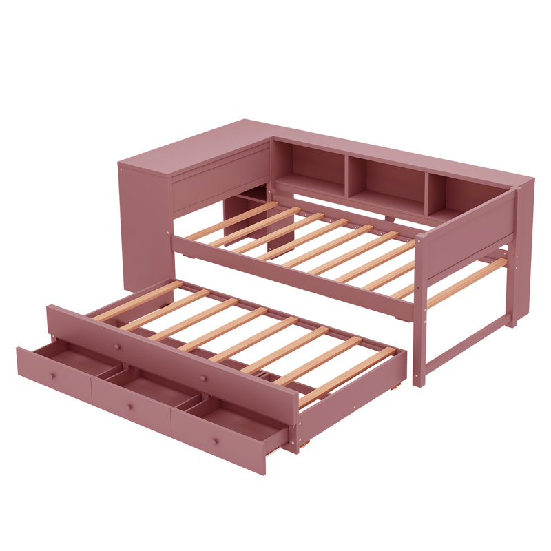 Lit de jour simple avec couchette, Rose foncé