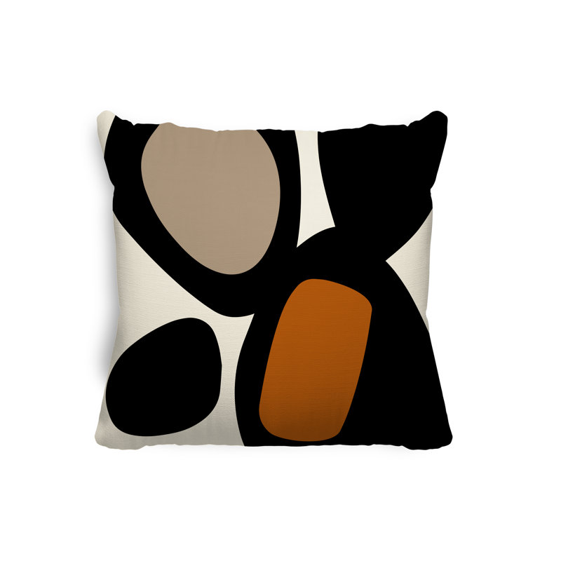 Coussin intérieur / extérieur en polyester filé Lara, 15 po x 15 po, Orange, blanc cassé