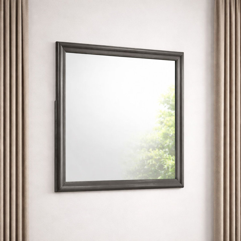 Miroir plat en bois Mylhana, Gris