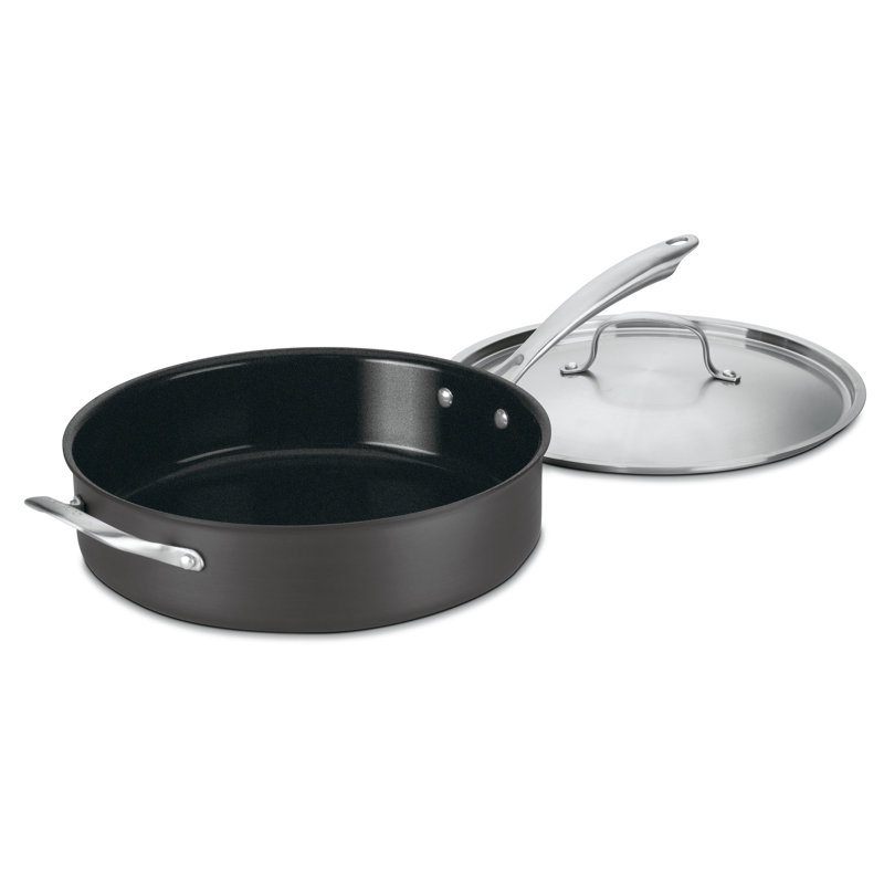 Black Non-Stick Aluminum 5.5-Quart Saute Pan with Stainless Steel Handle