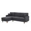 Canapé d'angle 92,5 po x 58 po en velours côtelé gris foncé avec coussins décoratifs, pattes en bois