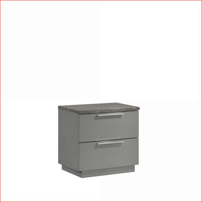 Elara Modern Nightstand – Two-Tone High-Gloss Marble and Lacquer, Red Velvet Drawers, Gray