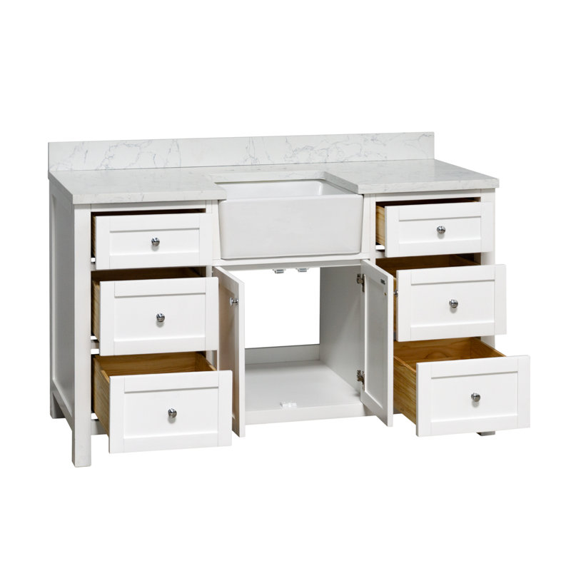 Yorkshire 60'' Single Bathroom Vanity with Engineered Stone Top, White