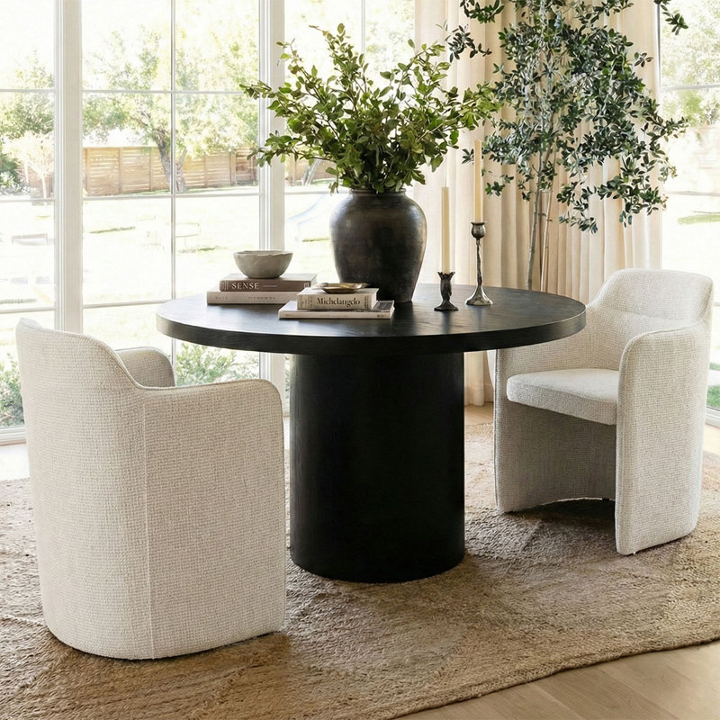 18.5" Seat Height Upholstered Fabric Dining Armchair, Beige