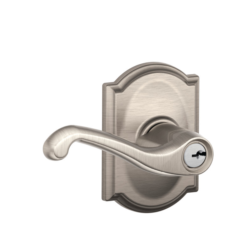 Flair Lever with Camelot Trim Keyed Entry Lock, Satin Nickel, Keyed Alike, Yes