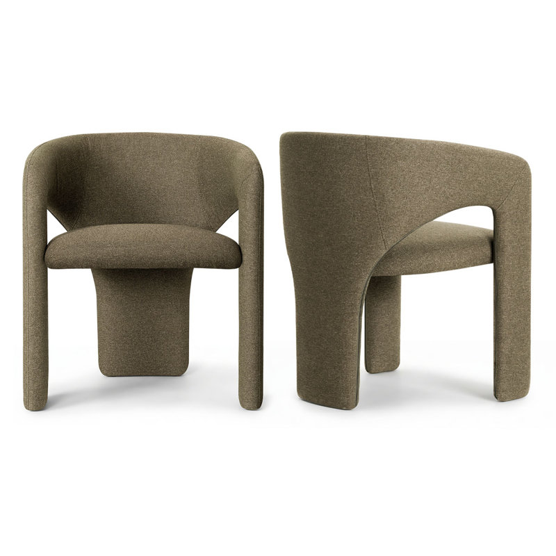 Modern Water-Resistant Linen Upholstered Dining Chairs Set Of 2 With Curved Open Back, Green