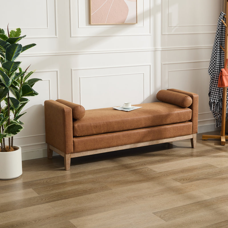 Saakshi 66.32'' W Upholstered Bench, Brown, Brown