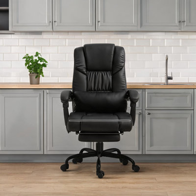 Fauteuil de bureau ergonomique massant en similicuir noir de jais avec inclinaison réglable et repose-pieds rétractable