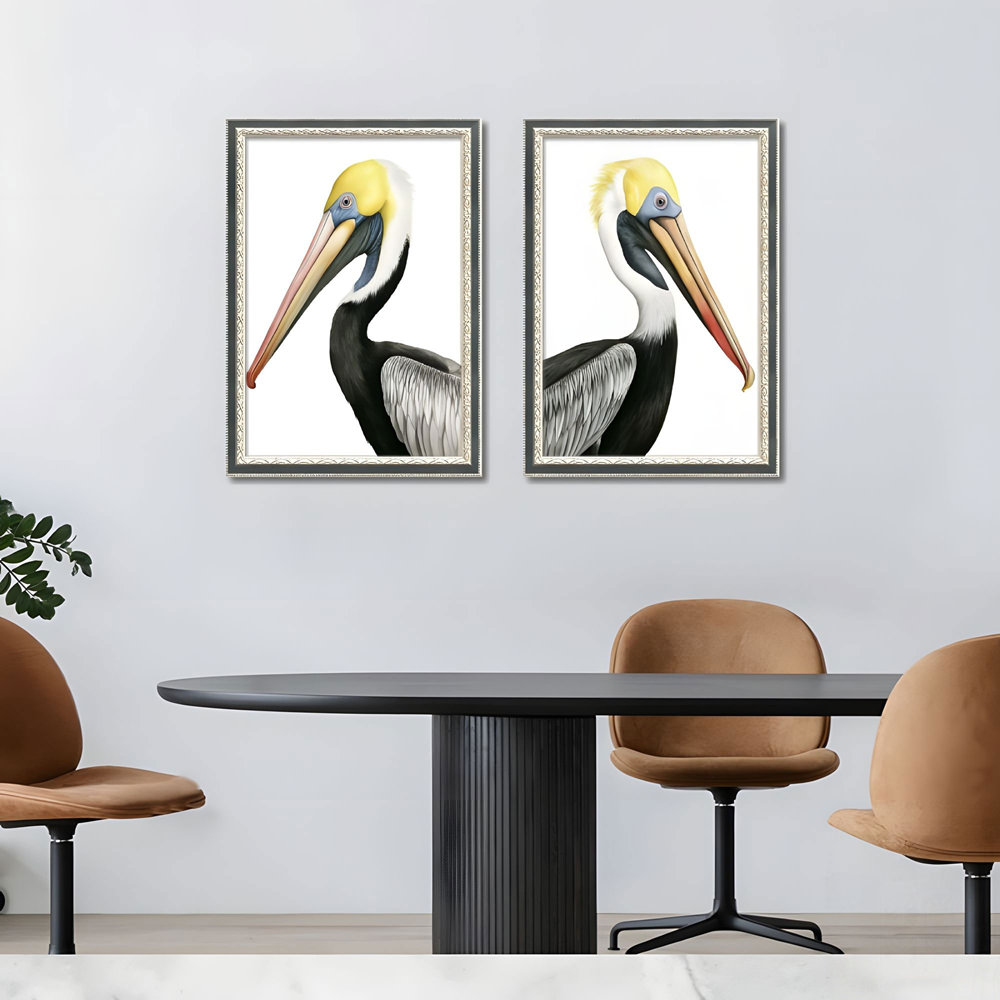 Dovecove Set of 2 Pelican Bird Framed Wall Art with Replaceable Canvas ...