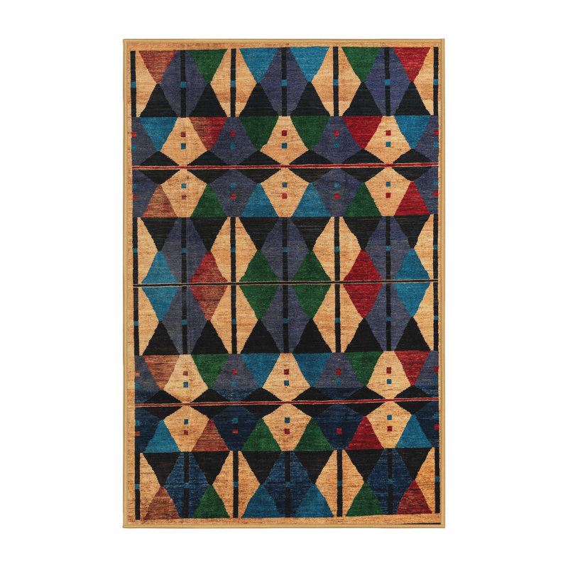 Tapis crème / bleu / vert Abstract, Tapis de couloir 2 pi x 5 pi