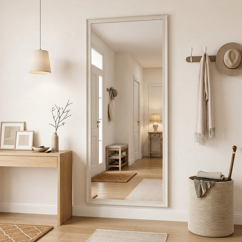 Miroir surdimensionné 71 po x 32 po avec cadre en bois aspect bois haute définition et miroir en cuivre argenté incassable pour salle de bain