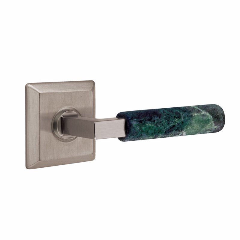 Emtek Select Passage Leverset, Quincy Rosette, L-Square Stem, Green Marble Handle, RH-5.875" W x 5.875" L, Pewter, Right