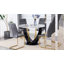 Ensemble de table de salle à manger 48 po pour 6 personnes, ensemble de 6 chaises de table en marbre, table ronde avec pieds en panneau de fibres à densité moyenne noir et structure en métal doré, 6 chaises de salle à manger en polyuréthane doux avec pieds en métal, pour la cuisine, la salle à manger.-668809809-668809813