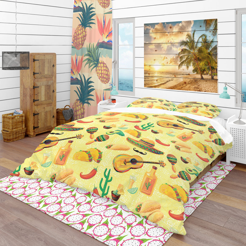 Ensemble de housse de couette tropical, Housse simple + 1 taie décorative