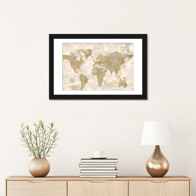 Marie-Elaine Cusson " Rustic World Map Cream No Words " by Marie Elaine Cusson