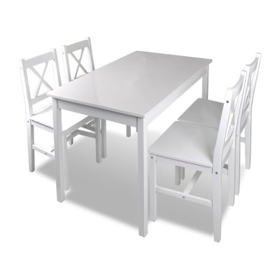 5Pc Dining Table And Chairs Set, 43 Inch Top Farmhouse White Pine Wood