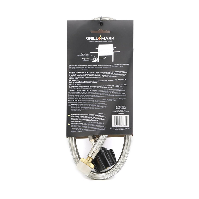 48-inch Stainless Steel Gas Line Hose and Adapter for Grills