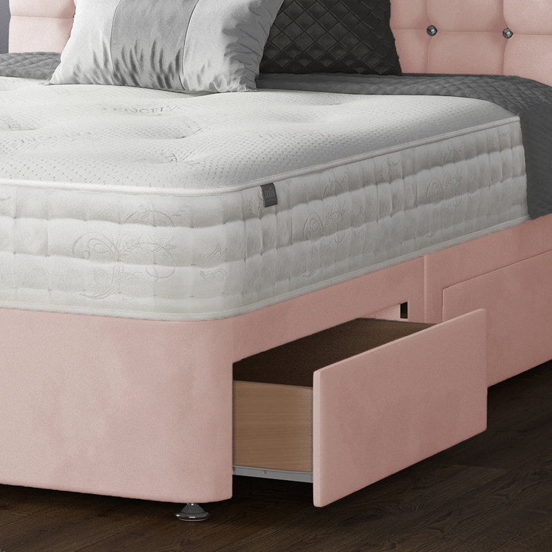Galarza Upholstered Divan Bed, Single (3'), Pink, 2 Left Drawers