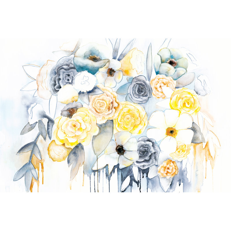 Yellow Gray Flower Bouquet - Wrapped Canvas Art Prints, 30cm H x 46cm W