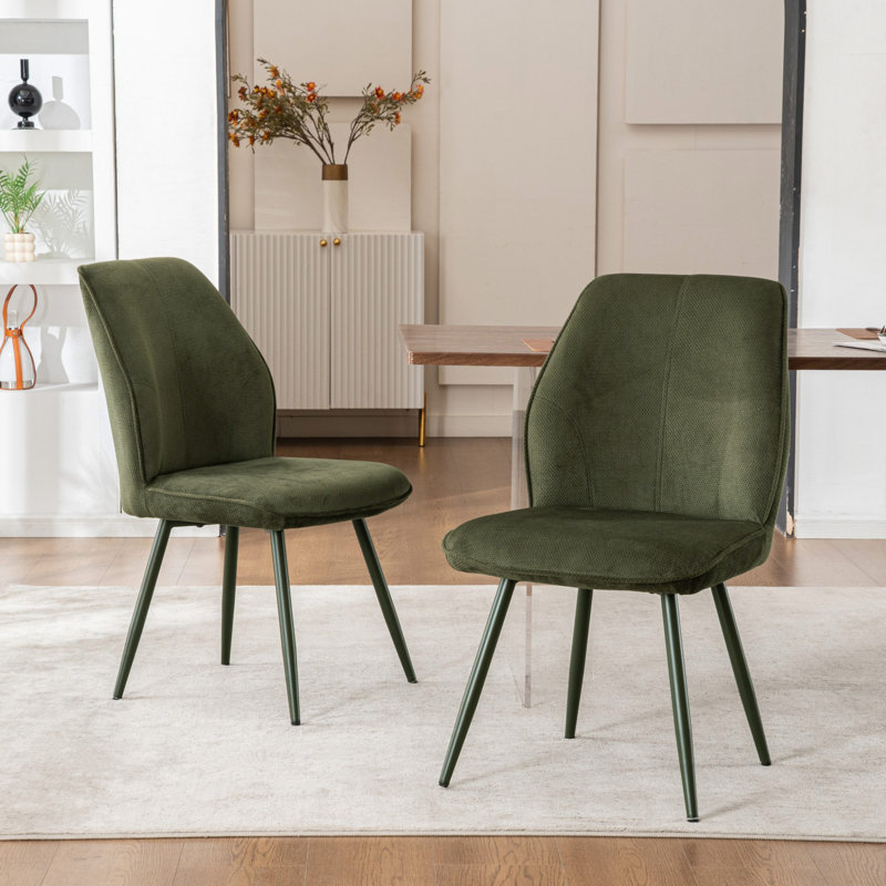 Chaises de salle à manger rembourrées en tissu de couleur chenille Monno, Vert foncé