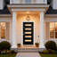 Porte d'entrée modulaire noire en fibre de verre 36 po x 80 po, de style moderne, convenant aux portes avant résidentielles, à charnière gauche, à ouverture vers l'intérieur, avec cadre de porte en vinyle blanc-125954486