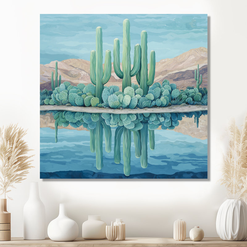 Marelya cactus et l'oasis du désert I - art mural cactus, H 16 po x l 16 po, Toile tendue, Ne s’applique pas