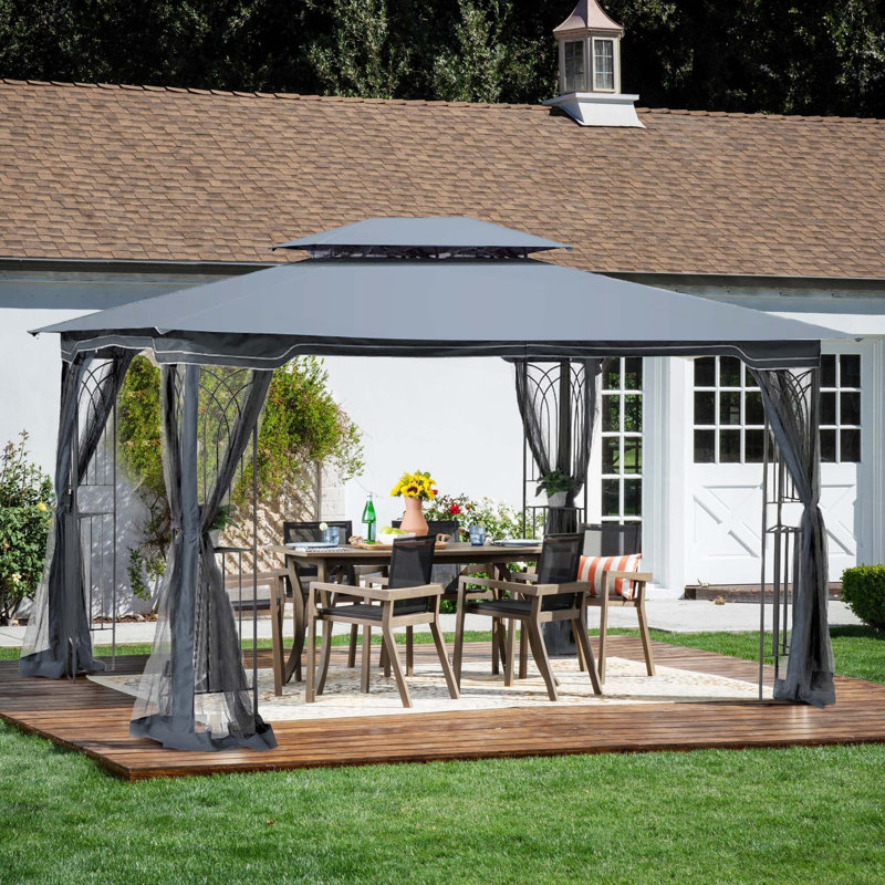 Outdoor Patio Gazebo Canopy Tent With Ventilated Double Roof And Mosquito net(Detachable Mesh Screen On All Sides),Suitable for Lawn, Garden, Backyard and Deck