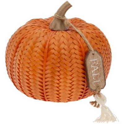 Pumpkin Décor Autumn & Fall Decorations, 5.5" Tall, Orange Textured Weave