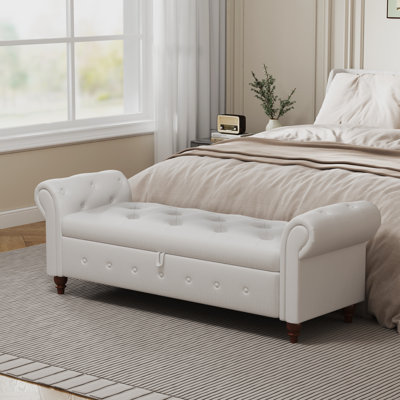 40" Tufted Storage Bench, Upholstered Storage Ottoman Bench, Rolled Arm Window Bench