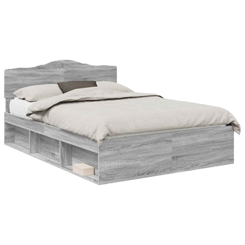 Solid Wood Bed, Grey Sonoma, European Kingsize (160 x 200 cm)
