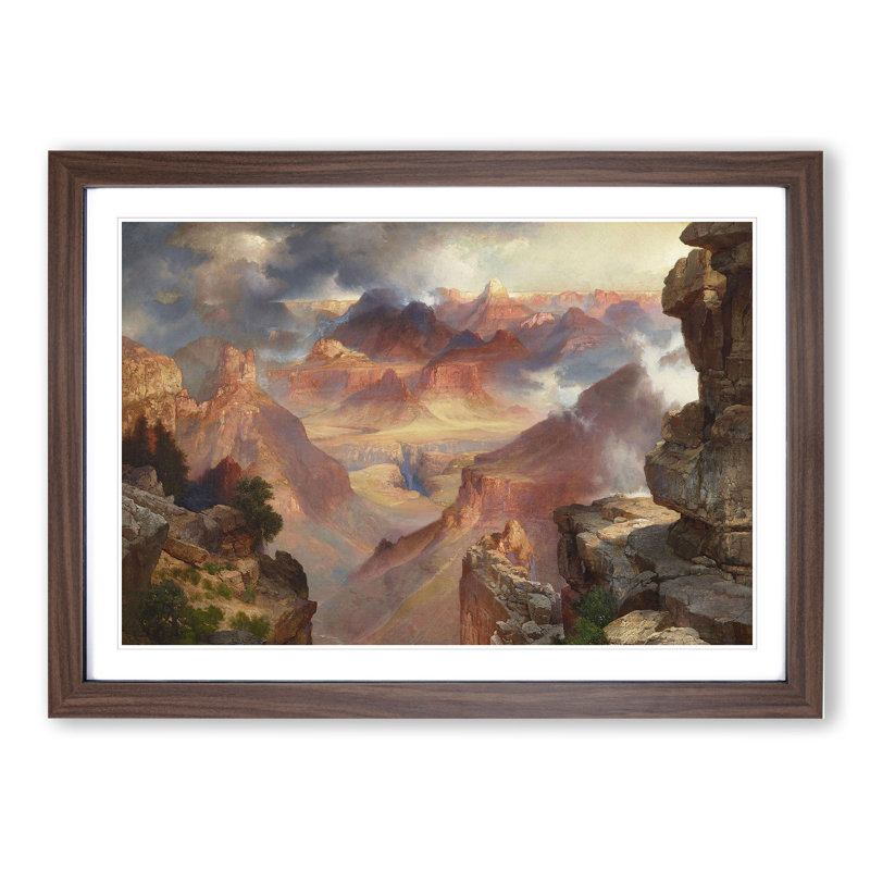 Rocky Landscape by Thomas Moran - Picture Frame Painting, 36cm H x 48cm W x 2cm D, Walnut Framed