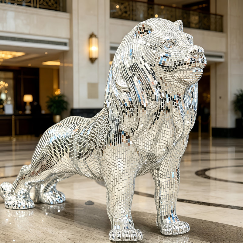 Statue de lion avec diamant en miroir Exterio, Argent