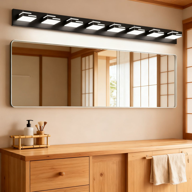 Modern LED Bathroom Vanity Light Fixture, 8-Light Dimmable Matte Black Vanity Lighting With 350° Rotatable Acrylic Heads, Cool White 6000K For Mirror Illumination