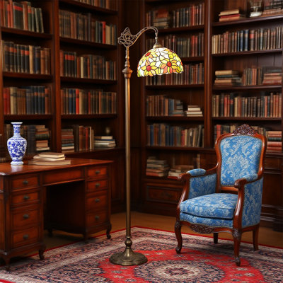 Lampe sur pied de style européen en verre, en fer et en résine écologique