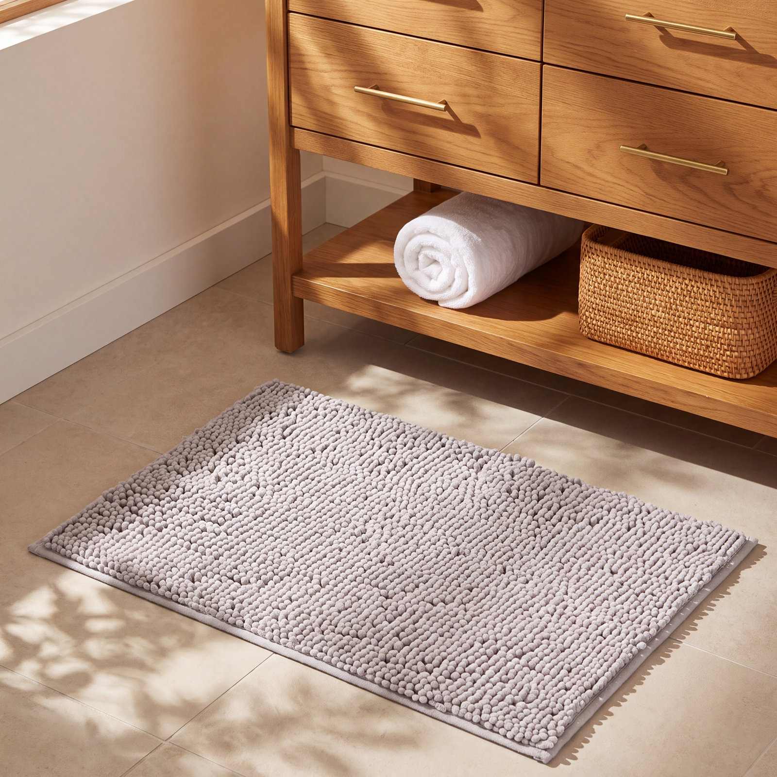 Chenille Bath Mat, Light Gray, Single - 24" L x 17" W
