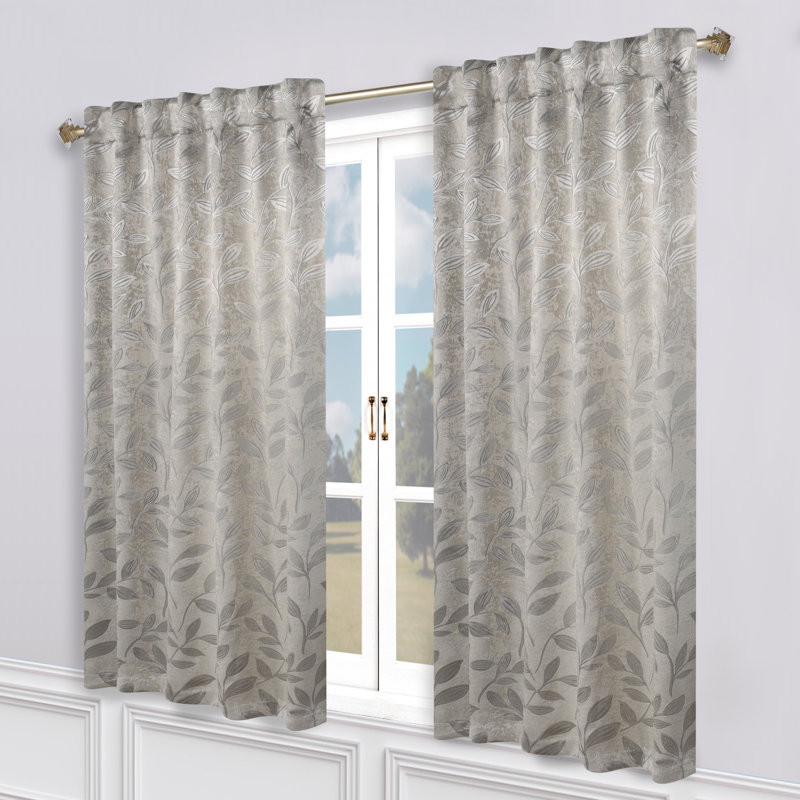Ivory Polyester Blackout Curtains with Leaf Design, 52" x 108"