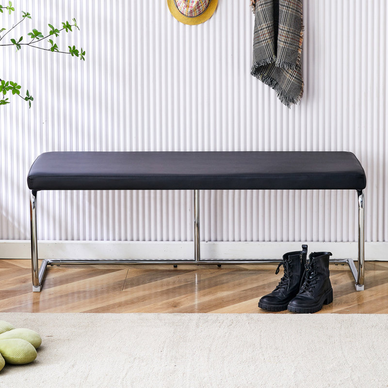 Banc à langer noir en métal argenté Caractéristique charmante - Chaise en cuir Pu pour différentes pièces Guide d'assemblage et d'installation simple inclus avec structure attrayante