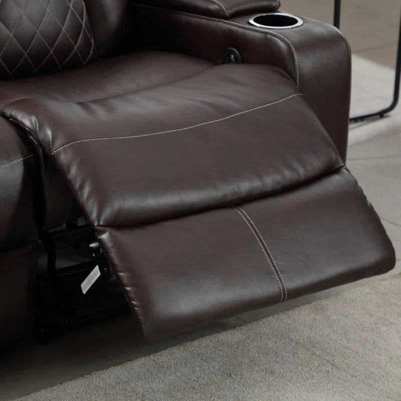 Canapé de cinéma maison inclinable électrique moderne en similicuir 5 places avec porte-gobelets et rangement pour accoudoirs Modern
