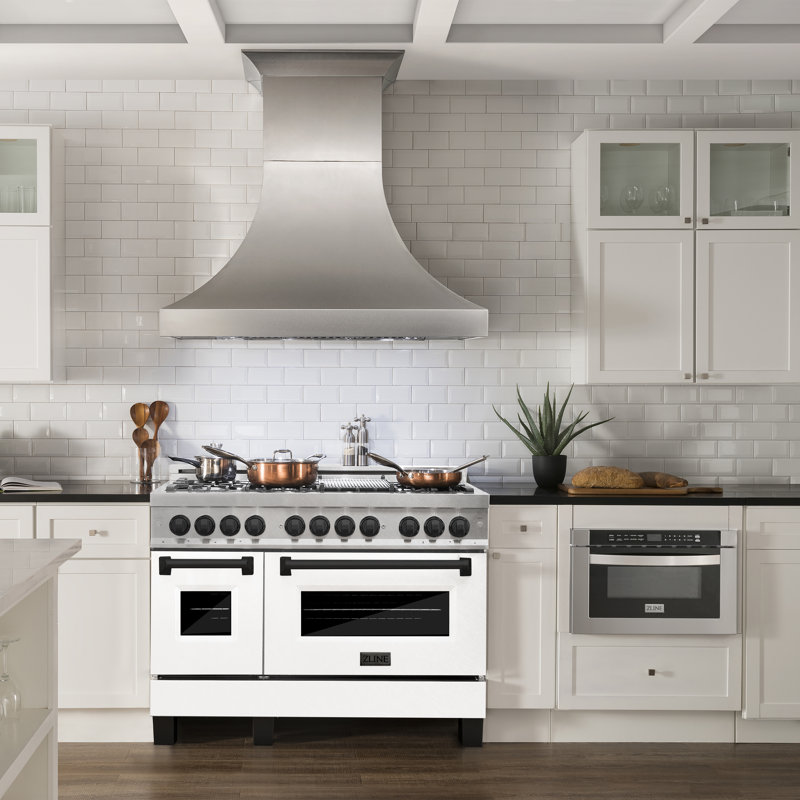 ZLINE Autograph 48" Legacy Dual Fuel Range in DuraSnow®, Matte Black Satin Stainless Steel with White