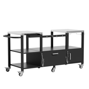 Outdoor Grill Table for Big Green Egg, Heavy Duty Metal Grill Station Prep Table with Storage, Grill Cart Compatible with Large Big Green Egg, Kamado Joe Classic