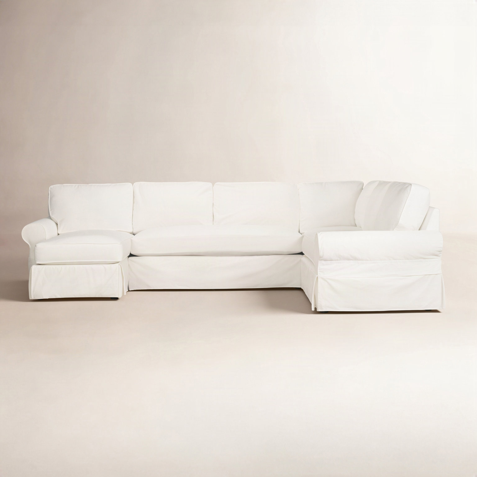 Porter Slipcovered U-Sectional, Bayou Off White Canvas, Left Hand Facing