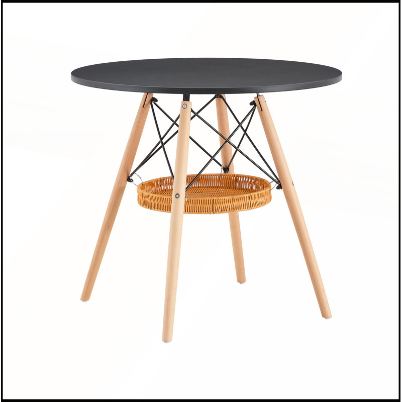 Table de salle à manger 31,5 pouces avec panier de rangement tissé pour petits espaces, Bois / noir