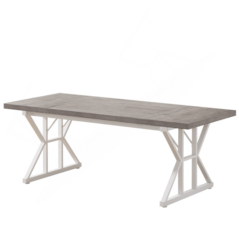 Table de salle à manger 71 po pour 6 personnes, table de cuisine rectangulaire rustique avec pieds en métal à tréteaux, table de salle à manger en bois