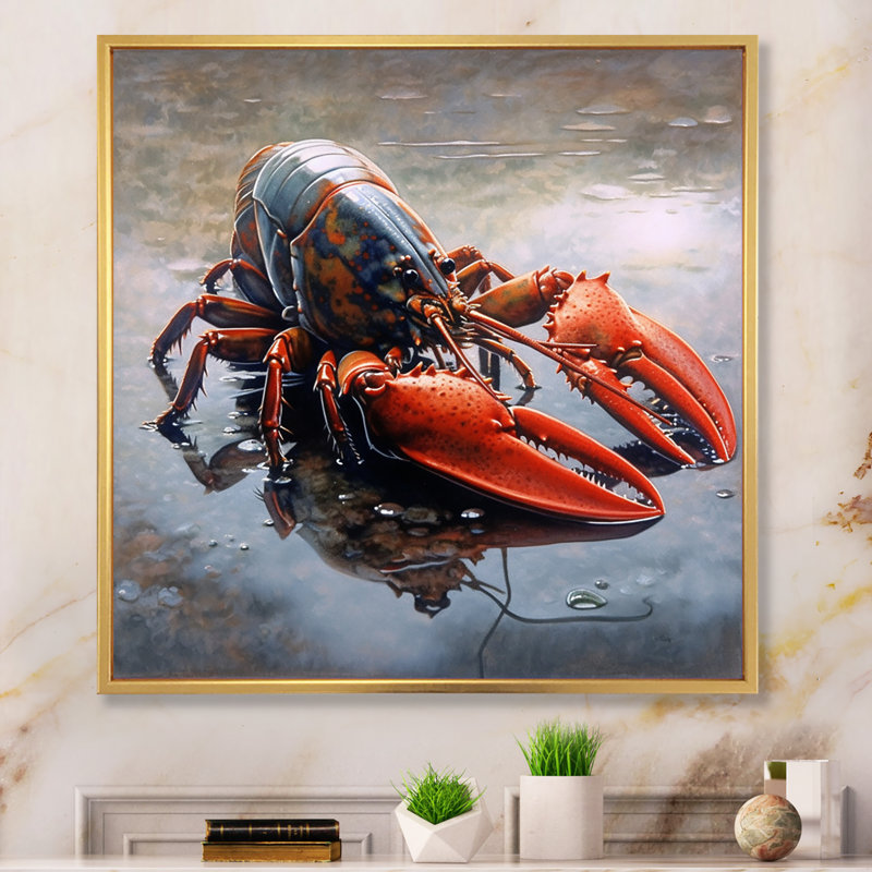 Homard délicatesse marine III, H 30 po x l 30 po x P 1 po, Cadre flottant doré